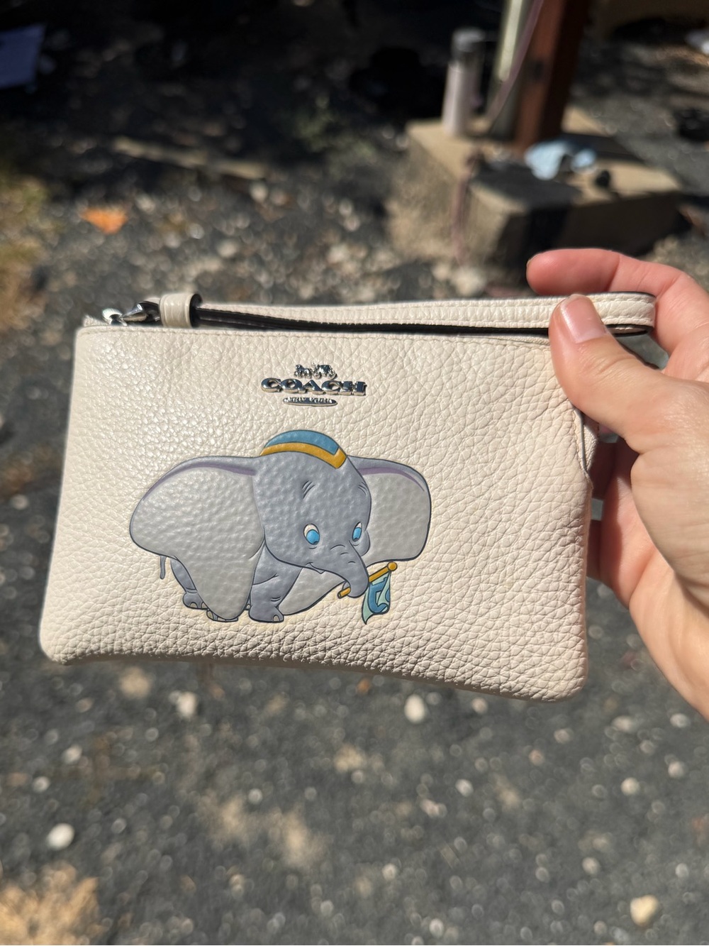 Coach Cream Dumbo Wristlet Pouch with Silver Hardware